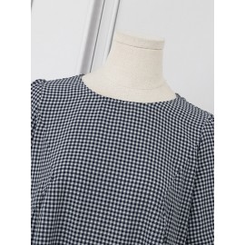 Women Gingham Plaid Crew Neck Casual Short Sleeve Dress Women Gingham Plaid Crew Neck Casual Short Sleeve Dress