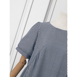 Women Gingham Plaid Crew Neck Casual Short Sleeve Dress Women Gingham Plaid Crew Neck Casual Short Sleeve Dress