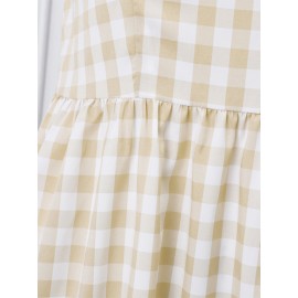Women Gingham Ruffle Square Collar Tiered Sleeveless Dress Women Gingham Ruffle Square Collar Tiered Sleeveless Dress