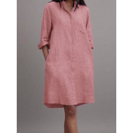 Women Plain Lapel Concealed Placket Casual Shirt Dress Women Plain Lapel Concealed Placket Casual Shirt Dress