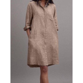 Women Plain Lapel Concealed Placket Casual Shirt Dress Women Plain Lapel Concealed Placket Casual Shirt Dress