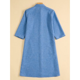 Women Plain Lapel Concealed Placket Casual Shirt Dress Women Plain Lapel Concealed Placket Casual Shirt Dress