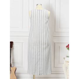 Women Striped Crew Neck High-Low Hem Sleeveless Dress Women Striped Crew Neck High-Low Hem Sleeveless Dress