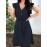 Women Solid Button Front Ruffle Cap Sleeve Dress With Belt