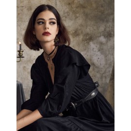 Solid V-neck Tiered 3/4 Sleeve Dress For Women Solid V-neck Tiered 3/4 Sleeve Dress For Women