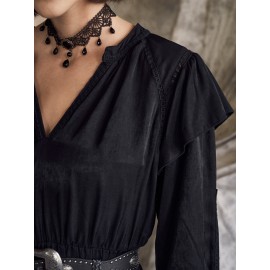 Solid V-neck Tiered 3/4 Sleeve Dress For Women Solid V-neck Tiered 3/4 Sleeve Dress For Women