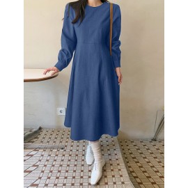 Solid Long Sleeve Casual A-line Denim Dress Solid Long Sleeve Casual A-line Denim Dress