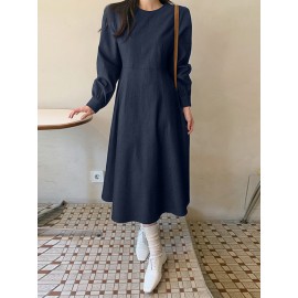 Solid Long Sleeve Casual A-line Denim Dress Solid Long Sleeve Casual A-line Denim Dress