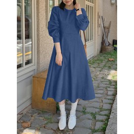 Solid Long Sleeve Casual A-line Denim Dress Solid Long Sleeve Casual A-line Denim Dress