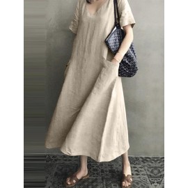 Vintage Short Sleeve V Neck Pockets Dress Vintage Short Sleeve V Neck Pockets Dress
