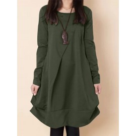 Women Solid Long Sleeve Crew Neck Casual Dress Women Solid Long Sleeve Crew Neck Casual Dress
