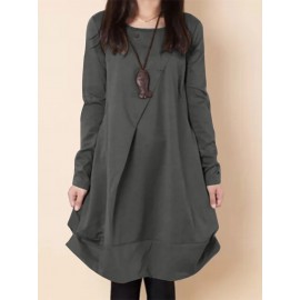 Women Solid Long Sleeve Crew Neck Casual Dress Women Solid Long Sleeve Crew Neck Casual Dress