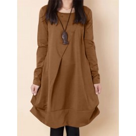 Women Solid Long Sleeve Crew Neck Casual Dress Women Solid Long Sleeve Crew Neck Casual Dress