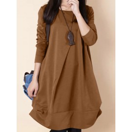 Women Solid Long Sleeve Crew Neck Casual Dress Women Solid Long Sleeve Crew Neck Casual Dress