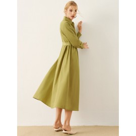 Solid Long Sleeve Button Front Lapel Shirt Dress Solid Long Sleeve Button Front Lapel Shirt Dress