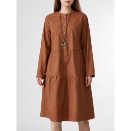 Solid Button Half Placket Long Sleeve Stand Collar Dress Solid Button Half Placket Long Sleeve Stand Collar Dress