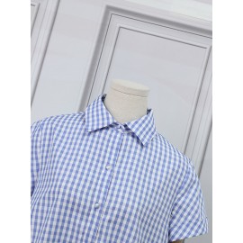 Women Gingham Plaid Lapel Half Button Short Sleeve Shirt Dress Women Gingham Plaid Lapel Half Button Short Sleeve Shirt Dress