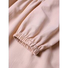 Solid Shirred Tie Front Long Sleeve Square Collar Dress Solid Shirred Tie Front Long Sleeve Square Collar Dress