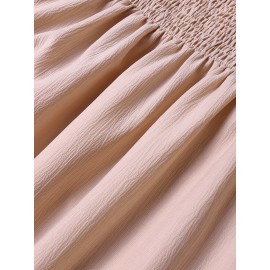 Solid Shirred Tie Front Long Sleeve Square Collar Dress Solid Shirred Tie Front Long Sleeve Square Collar Dress