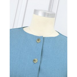 Women Solid Button Front Short Sleeve Denim Shirt Dress Women Solid Button Front Short Sleeve Denim Shirt Dress