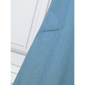 Women Solid Button Front Short Sleeve Denim Shirt Dress Women Solid Button Front Short Sleeve Denim Shirt Dress