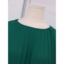 Women Solid Pleated Crew Neck Casual Short Sleeve Dress Women Solid Pleated Crew Neck Casual Short Sleeve Dress