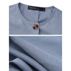 Solid Color Button Curved Hem Casual Muslim Dress for Women Solid Color Button Curved Hem Casual Muslim Dress for Women