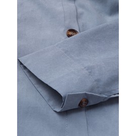 Solid Color Button Curved Hem Casual Muslim Dress for Women Solid Color Button Curved Hem Casual Muslim Dress for Women