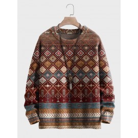 Mens Vintage Ethnic Geometric Pattern Crew Neck Pullover Sweatshirts Winter Mens Vintage Ethnic Geometric Pattern Crew Neck Pullover Sweatshirts Winter