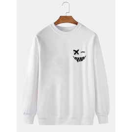 Mens Smile Face Chest Print Crew Neck Pullover Sweatshirts Mens Smile Face Chest Print Crew Neck Pullover Sweatshirts