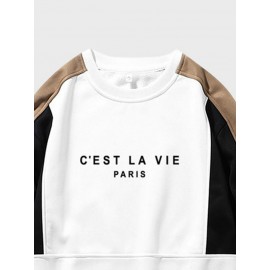 Mens Letter Print Color Block Patchwork Crew Neck Casual Pullover Sweatshirts Winter Mens Letter Print Color Block Patchwork Crew Neck Casual Pullover Sweatshirts Winter