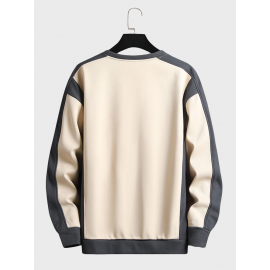 Mens Contrast Patchwork Embroidered Crew Neck Casual Pullover Sweatshirts Winter Mens Contrast Patchwork Embroidered Crew Neck Casual Pullover Sweatshirts Winter