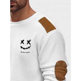 Mens Smile Embroidered Contrast Patchwork Crew Neck Pullover Sweatshirts Winter Mens Smile Embroidered Contrast Patchwork Crew Neck Pullover Sweatshirts Winter