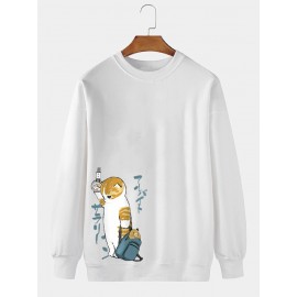 Mens Cute Cat Side Print Crew Neck Pullover Sweatshirts Mens Cute Cat Side Print Crew Neck Pullover Sweatshirts