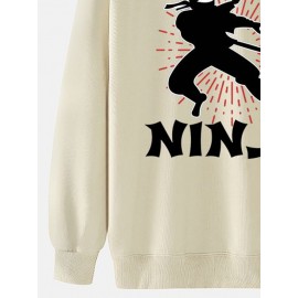 Mens Japanese Ninja Letter Print Crew Neck Pullover Sweatshirts Winter Mens Japanese Ninja Letter Print Crew Neck Pullover Sweatshirts Winter