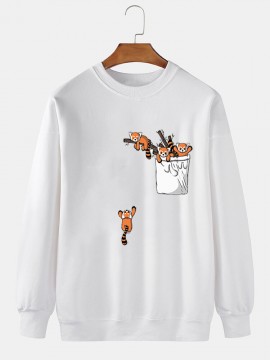 Mens Cartoon Animal Print Crew Neck Casual Pullover Sweatshirts