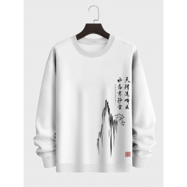 Mens Chinese Mountain Ink Print Crew Neck Pullover Sweatshirts Mens Chinese Mountain Ink Print Crew Neck Pullover Sweatshirts