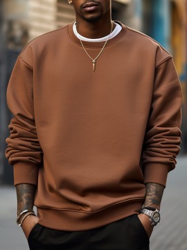 Mens Solid Crew Neck Casual Loose Pullover Sweatshirts