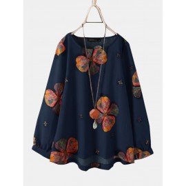 Calico Print O-neck Long Sleeve Casual Blouse For Women Calico Print O-neck Long Sleeve Casual Blouse For Women