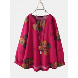 Calico Print O-neck Long Sleeve Casual Blouse For Women Calico Print O-neck Long Sleeve Casual Blouse For Women
