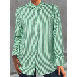 Women Striped Lapel Button Front Casual Long Sleeve Shirt Women Striped Lapel Button Front Casual Long Sleeve Shirt