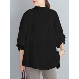 Women Solid Shirred Detail Casual Raglan Sleeve Blouse Women Solid Shirred Detail Casual Raglan Sleeve Blouse