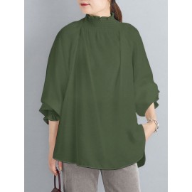 Women Solid Shirred Detail Casual Raglan Sleeve Blouse Women Solid Shirred Detail Casual Raglan Sleeve Blouse