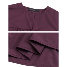 Solid Color Puff Sleeves Patchwork Casual Blouse For Women Solid Color Puff Sleeves Patchwork Casual Blouse For Women