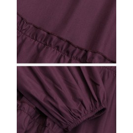 Solid Color Puff Sleeves Patchwork Casual Blouse For Women Solid Color Puff Sleeves Patchwork Casual Blouse For Women