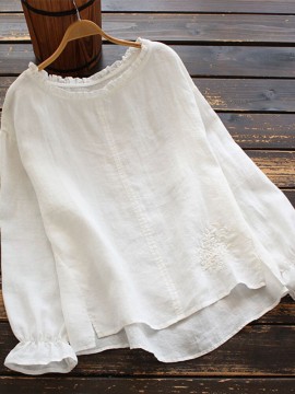 Calico Printed Ruffle Sleeve O-neck Blouse For Women
