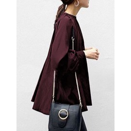 Solid Color Puff Sleeve Stand Collar Blouse Solid Color Puff Sleeve Stand Collar Blouse