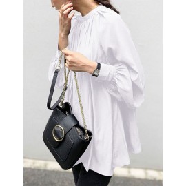 Solid Color Puff Sleeve Stand Collar Blouse Solid Color Puff Sleeve Stand Collar Blouse