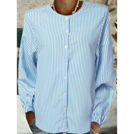 Women Pinstripe Crew Neck Casual 3/4 Sleeve Shirt Women Pinstripe Crew Neck Casual 3/4 Sleeve Shirt