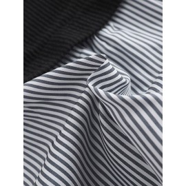 Women Stripe Patchwork Crew Neck Casual Long Sleeve Blouse Women Stripe Patchwork Crew Neck Casual Long Sleeve Blouse